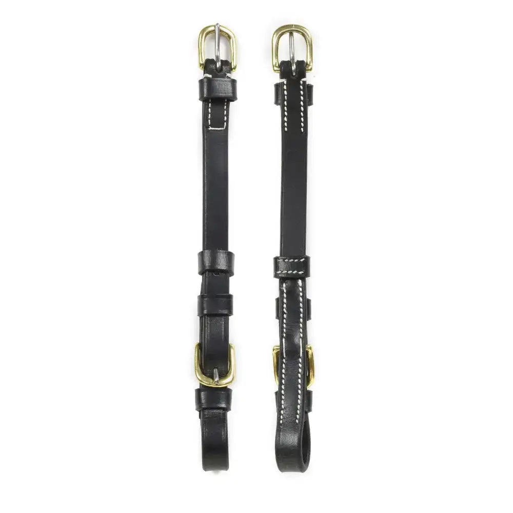Black leather Whitaker cp101 buckle cheek pieces with gold-toned buckles and white stitching in buckle cheek pieces black