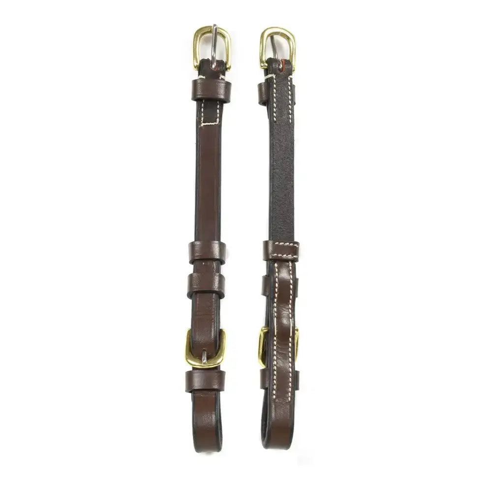 Brown leather whitaker cp101 buckle cheek pieces havana with brass buckles and white stitching for horse bits