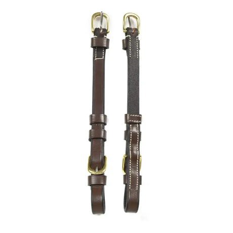 Brown leather whitaker cp101 buckle cheek pieces havana with brass buckles and white stitching