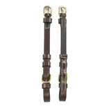 Brown leather whitaker cp101 buckle cheek pieces havana with brass buckles and white stitching for horse bits