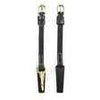 Black leather whitaker cp102 cheek pieces black with gold clip cheek pieces and stitching detail