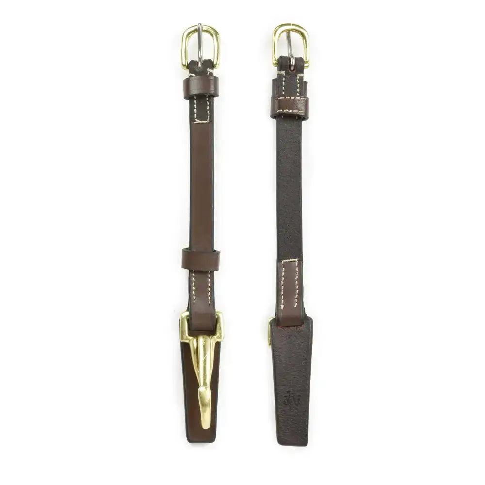Brown leather whitaker cp102 clip cheek pieces havana with brass hardware and white stitching for horse bits