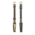 Brown leather whitaker cp102 clip cheek pieces havana with brass hardware and white stitching for horse bits