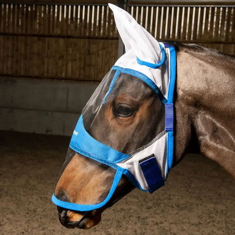 Blue and white mesh whitaker fv035 salvador deluxe fly mask with adjustable straps for horse protection