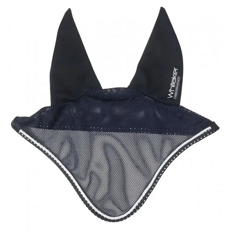 Black whitaker fv061 san equestrian ear bonnet in navy with mesh panel and white-stitched trim fly veil navy