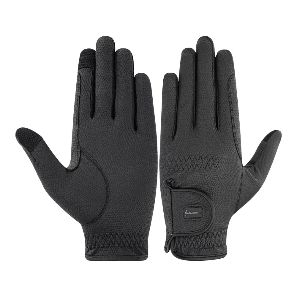 Black leather whitaker g036 wellington competition gloves with textured palm and close contact fit