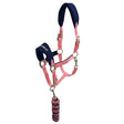 Pink and navy blue whitaker hc160 club headcollar with padded headpiece and braided rope set pink with metal buckles