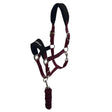 Maroon leather whitaker hc160 club headcollar with black padded headpiece and matching braided leadrope set burgundy