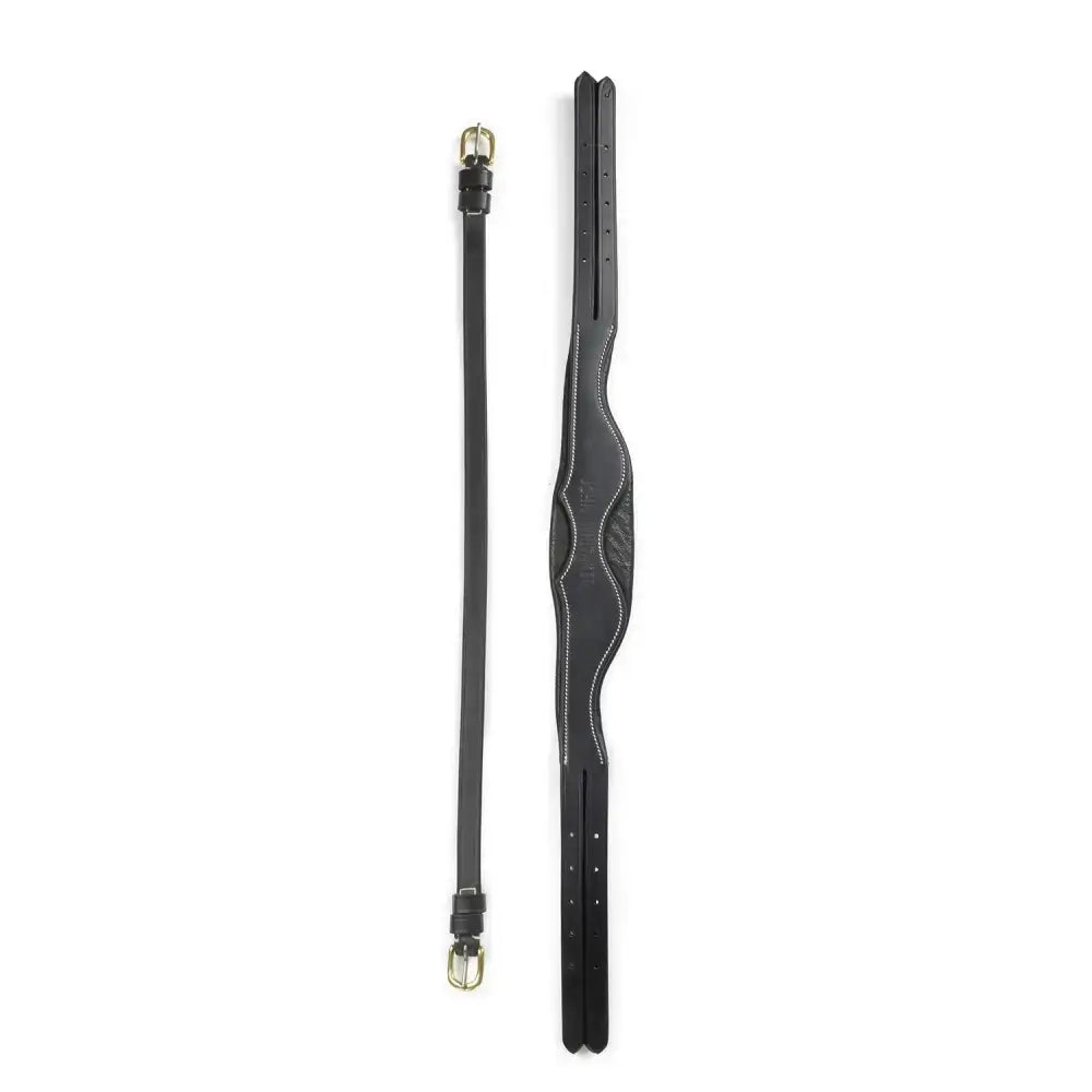Black leather whitaker hp100 anatomic headpiece with white contrast stitching and gold-toned metal buckles