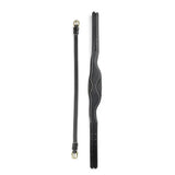 Black leather whitaker hp100 anatomic headpiece with white contrast stitching and gold-toned metal buckles