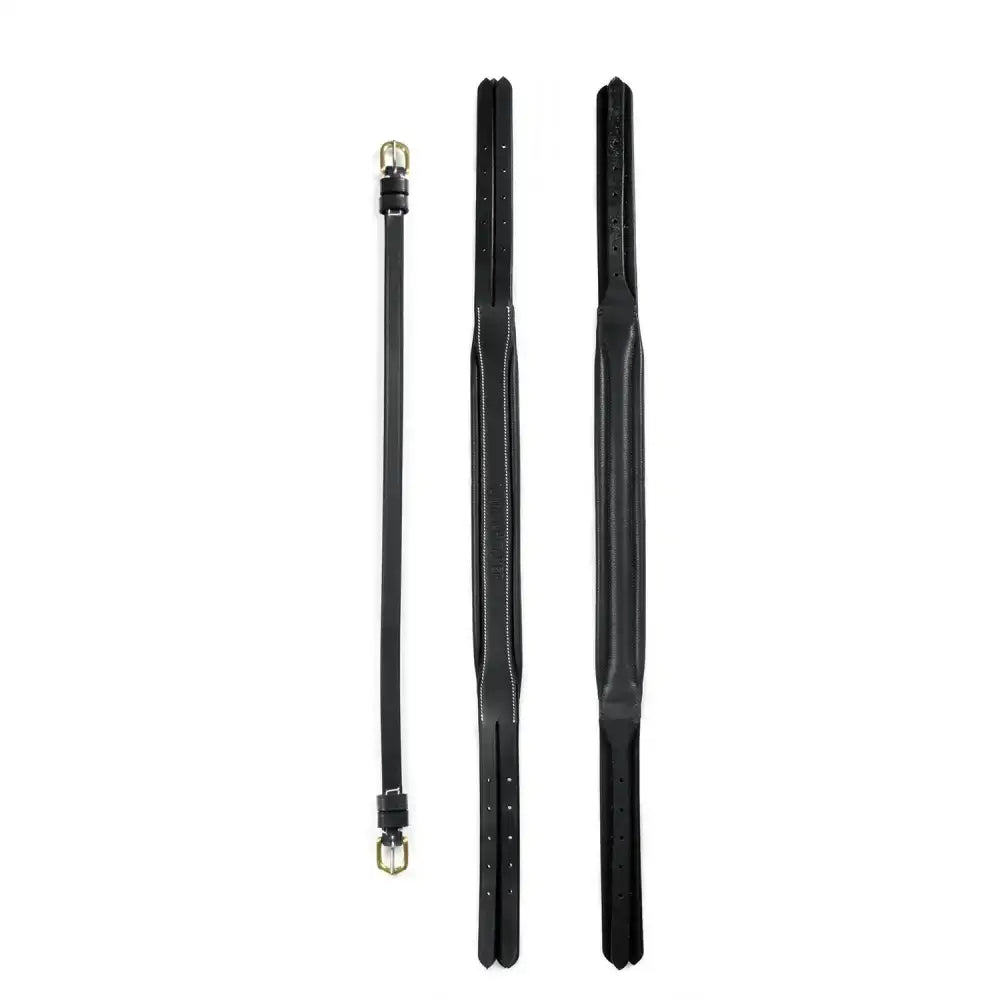 Black leather whitaker hp101 straight headpiece with silver buckles and stitching details headpiece black