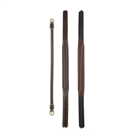 Three brown leather horse bridles with silver buckles and stitched detailing from whitaker hp101 straight headpiece havana