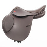 Brown leather english pony gp saddle black with red logo on flap whitaker jws045 george model