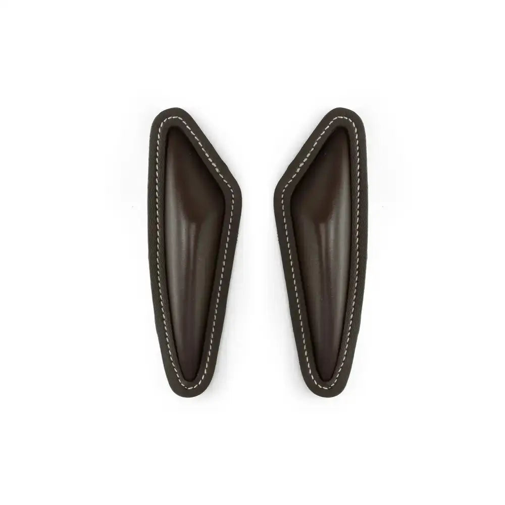Dark brown leather car door armrest pads with white stitching for whitaker jws05b01 smooth jumping blocks