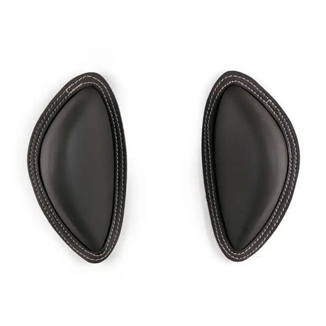 Black leather headrest pads with white stitching on whitaker jws05bo4 big jumping blocks knee blocks