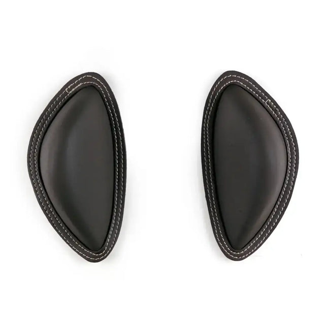Black leather headrest pads with white stitching on whitaker jws05bo4 big jumping blocks knee blocks
