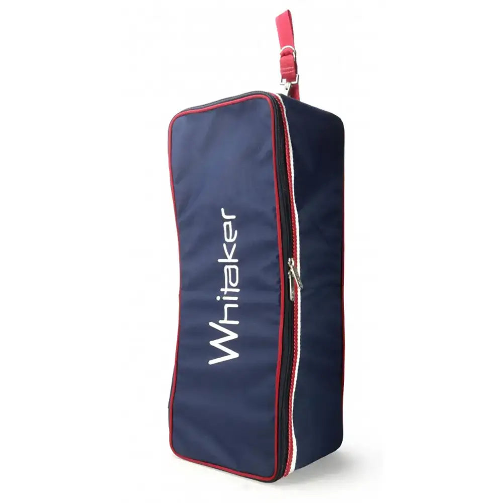 Navy blue whitaker l071 kettlewell bridle bag with red white trim top handle and zipper closure for easy carry