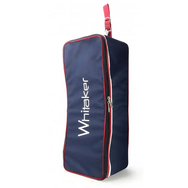 Navy blue whitaker l071 kettlewell bridle bag with red white trim top handle and zipper closure for easy carry