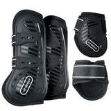 Black whitaker lp083 bingley tendon boots with silver reflective stripes and adjustable straps for leg protection