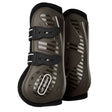 Dark gray and black whitaker lp083 bingley tendon boots with reflective silver stripes and adjustable velcro straps