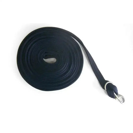 Black woven nylon whitaker lunge line with silver metal clasp designed for extra comfort during training sessions