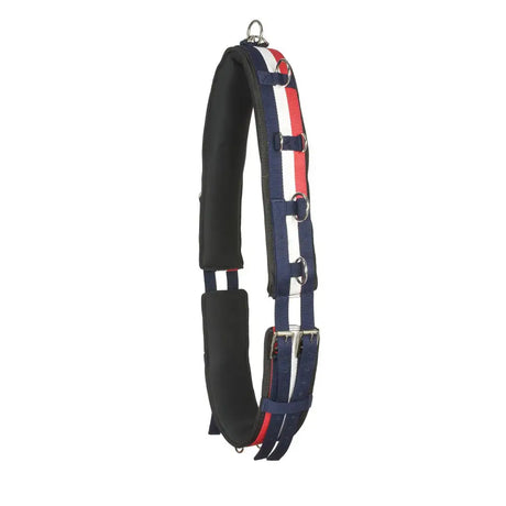 Navy blue red and white striped whitaker lunge roller with padded black sections metal hardware and multiple rings