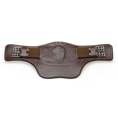 Brown leather whitaker lw022 event saddle pad with silver buckles and stitching for event guard havana style