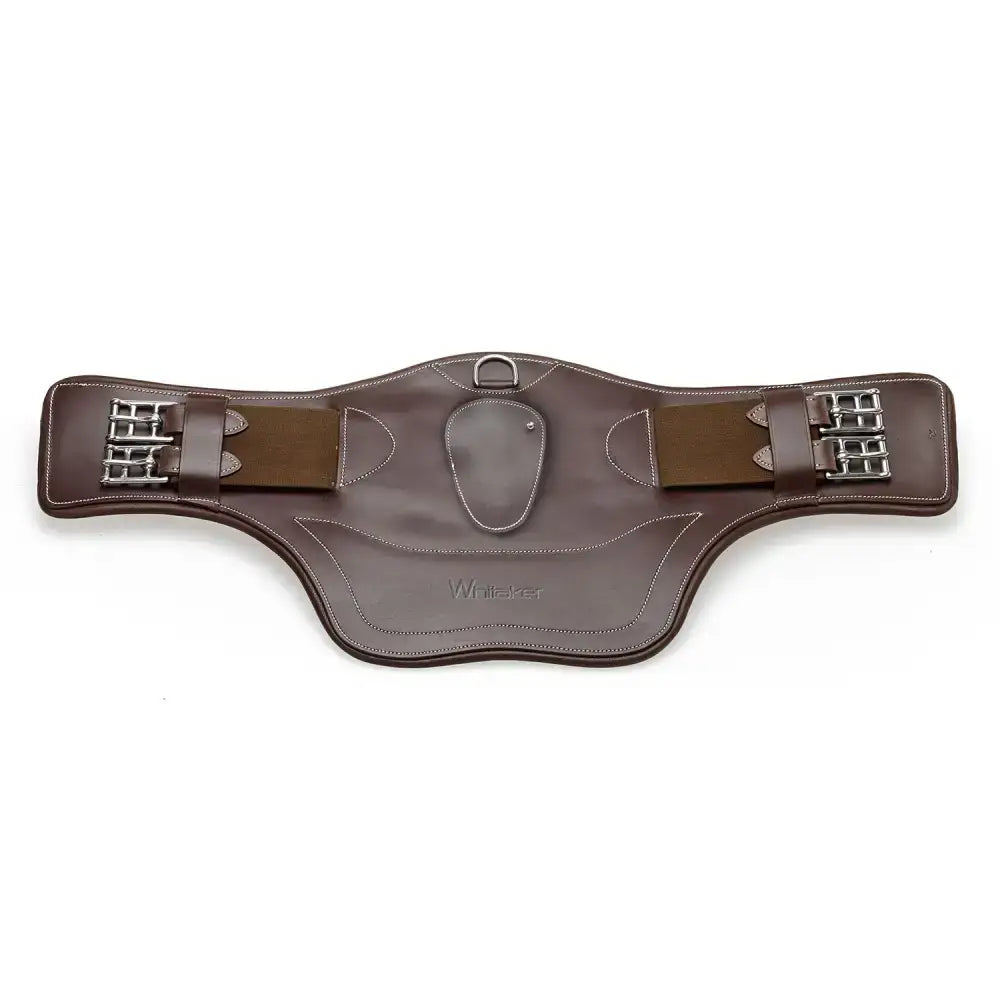 Brown leather whitaker lw022 event guard havana saddle pad with silver buckles and stitching for event riding