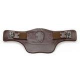 Brown leather whitaker lw022 event guard havana saddle pad with silver buckles and stitching for event riding