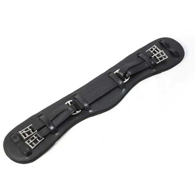 Black leather dressage girth black with silver metal buckles and straps whitaker lw072 chicago design