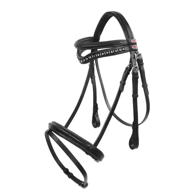 Black leather whitaker lynton flash bridle with bejewelled diamante browband and spare browband in black