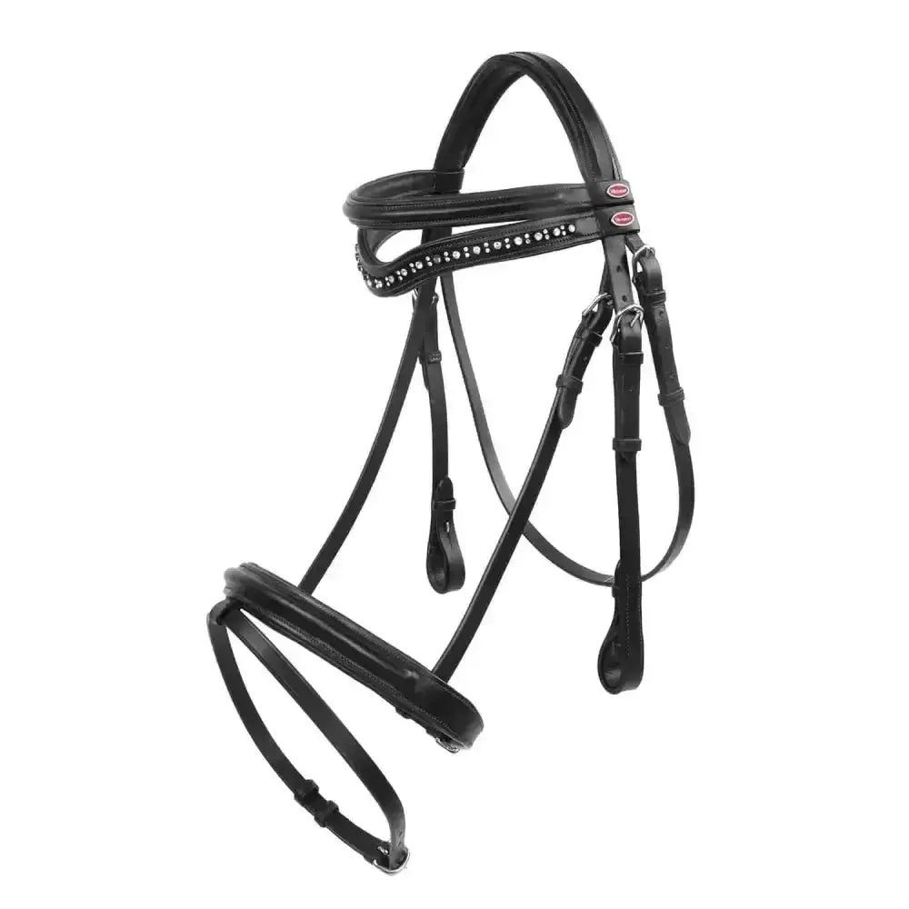 Black leather whitaker lynton flash bridle with bejewelled diamante browband in black with spare browband included