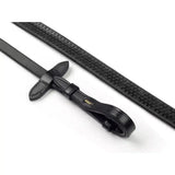 Black leather whitaker lynton rubber reins with dimpled grip and polished metal buckle 5/8 inch genuine leather featuring