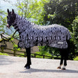 Black and white zebra fly rug zebra from whitaker r236 marwell fly rug with black straps and whitaker brand label