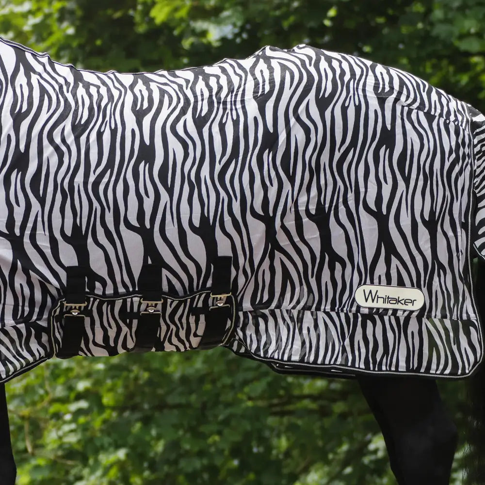 Black and white zebra fly rug zebra print fly rug with adjustable straps and whitaker r236 label from marwell fly rug line