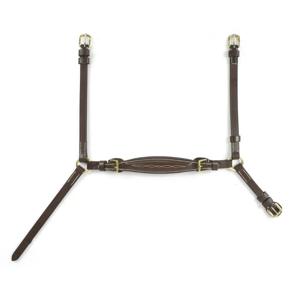 Brown leather whitaker nb101 drop noseband havana with gold buckles and decorative stitching for horses mouth control