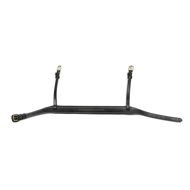 Black leather Whitaker nb102 flat snaffle noseband black with decorative stitch and gold-toned metal buckles