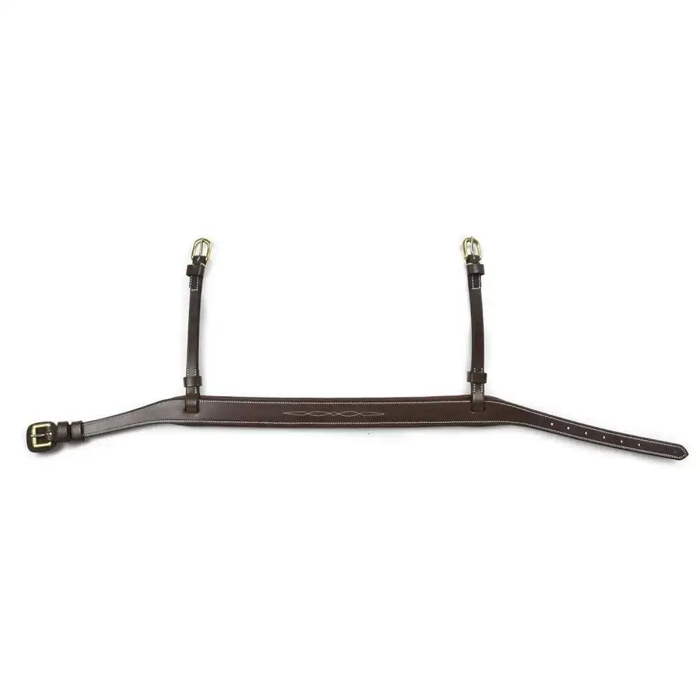Brown leather whitaker nb102 flat snaffle noseband with silver buckles and decorative stitch snaffle detail havana noseband
