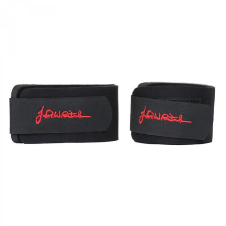 Black jawett wrist wraps with red branding made from whitaker nlb neoprene for secure support and comfort