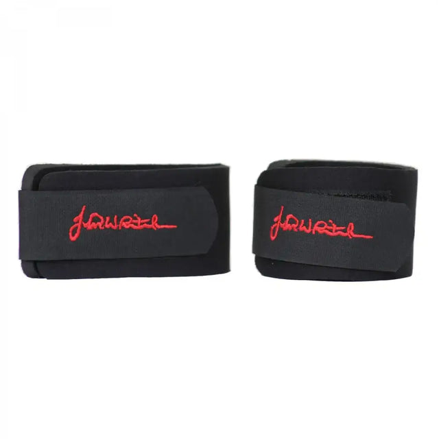 Black jawett wrist wraps with red branding made from whitaker nlb neoprene for secure support and comfort