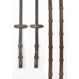 Brown leather whitaker rer100 billet horse reins with silver buckles and stitching for durable control and style