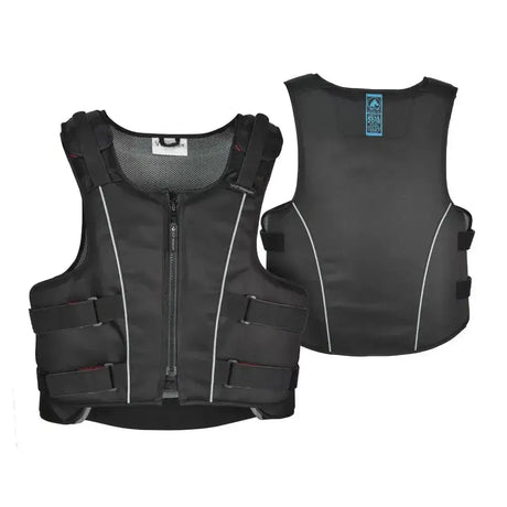 Black neoprene whitaker pro body zipped body protector with white stitching and adjustable fit velcro straps