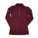 Maroon whitaker ps074 legend training baselayer with quarter zip subtle logo on left sleeve and champagne gold text on seam