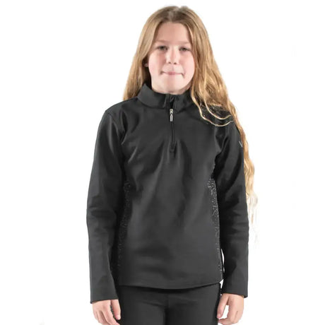 Black long-sleeved quarter-zip athletic jacket with textured side panels from whitaker ps255k hatfield youngrider baselayer black