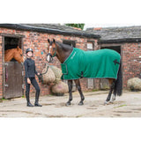 Green bonded fleece rug whitaker r160 club with white trim and black buckle details for show use