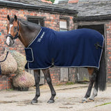 Navy blue whitaker r160 club show rug navy bonded fleece with white trim and front pocket for horses