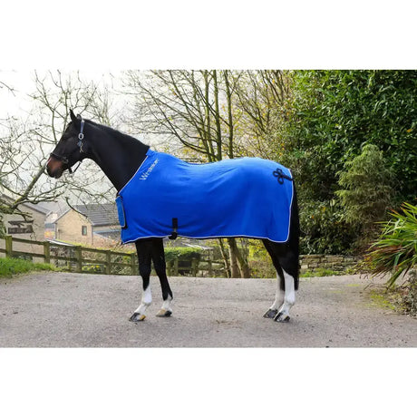 Bright blue whitaker r160 club show rug royal bonded fleece with white trim and black shoulder logo
