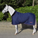 Navy cozy rug whitaker r472 rastrick v2 100g quilted horse blanket with black trim and pink stitching and windsor logo