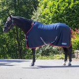 Navy blue whitaker r475 rastrick whizzer horse blanket with red trim t-clip chest fastenings and belly surcingles