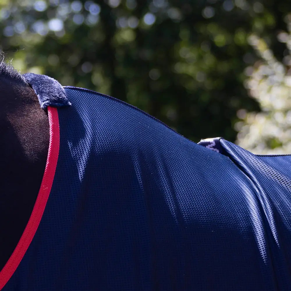 Navy blue breathable mesh whitaker r475 rastrick cooler rug with red trim soft fleece collar t-clip chest fastenings belly surcingles